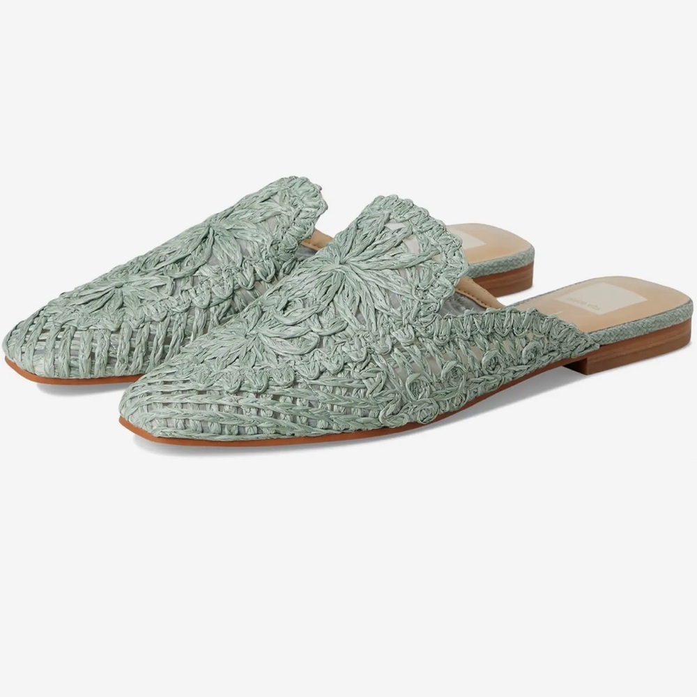 Dolce Vita Mint Green Woven Raffia Mules